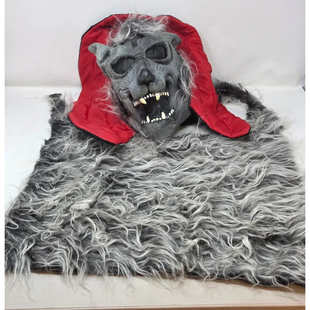 Vintage Easter Unlimited Werewolf Mask Red Hooded Grey Rubber Horror Halloween